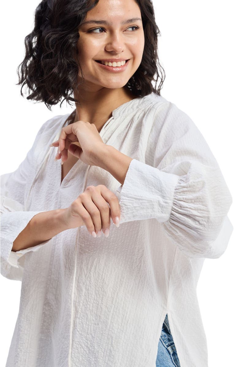 Reistor Relaxed Fit Top with Front-tie in White, Alternate, color, Striped Horizon