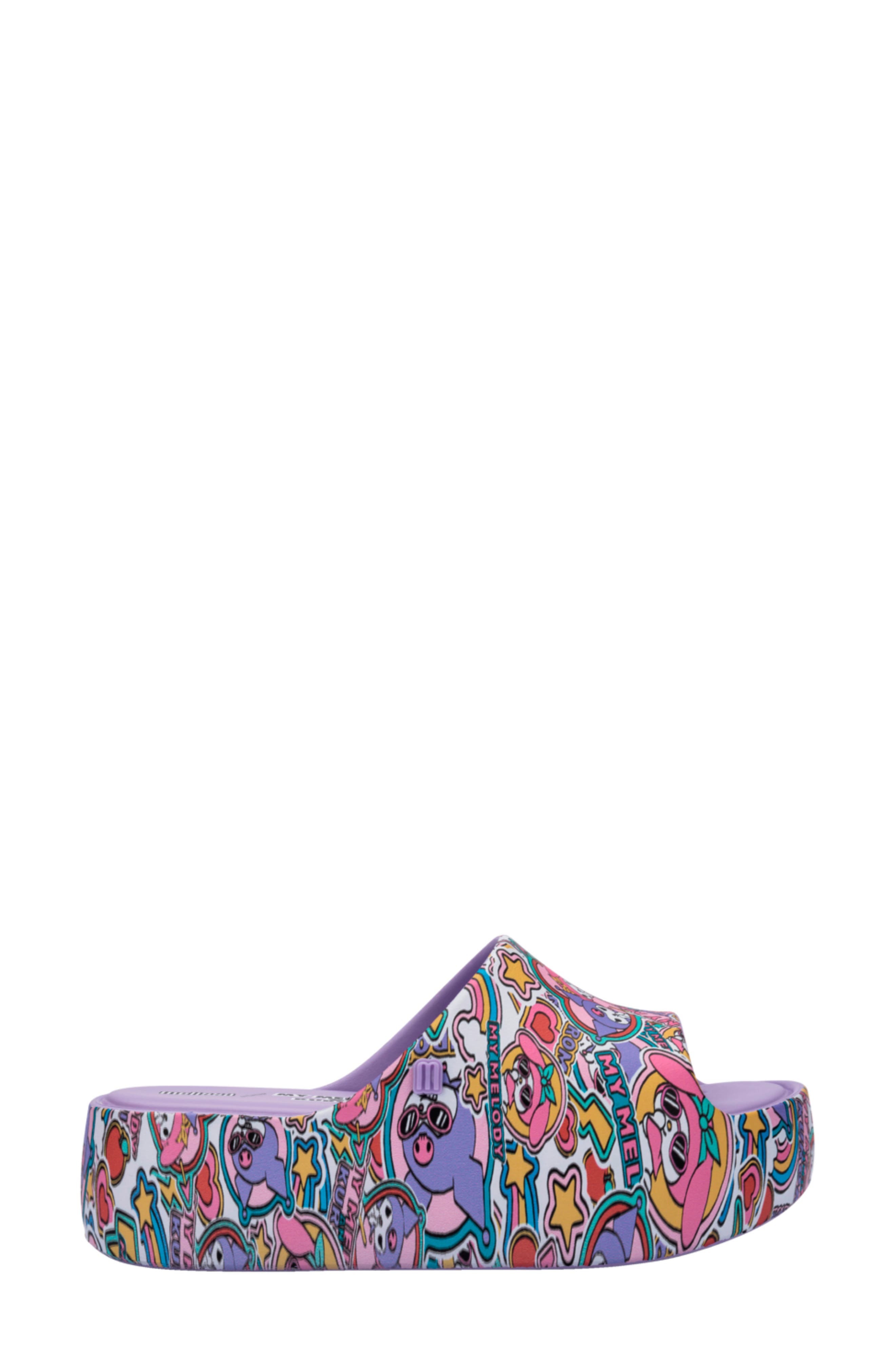 x Hello Kitty and Friends Platform Slide Sandal, Alternate, color, LILAC/ YELLOW