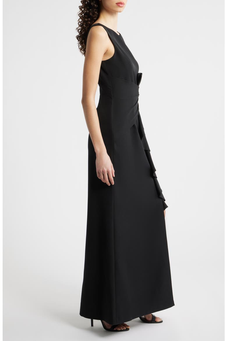Cascade Ruffle Sleeveless Gown, Alternate, color, BLACK