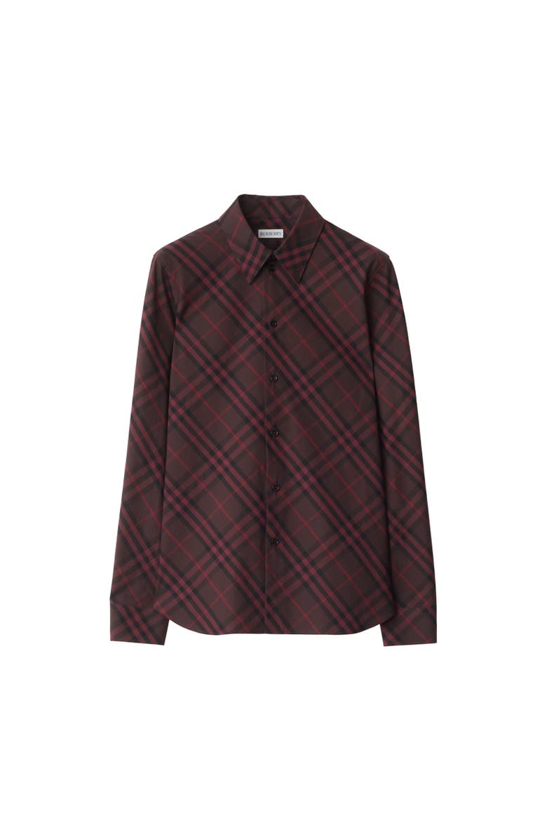 Burberry Slim Fit Check Cotton Shirt, Alternate, color, Wine Red