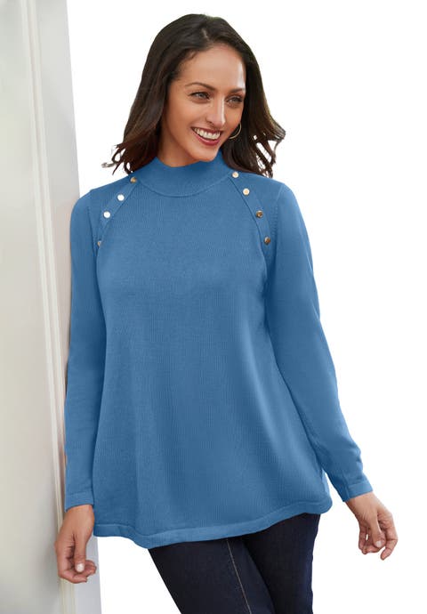 Gold Button Mockneck Sweater (Plus Available)