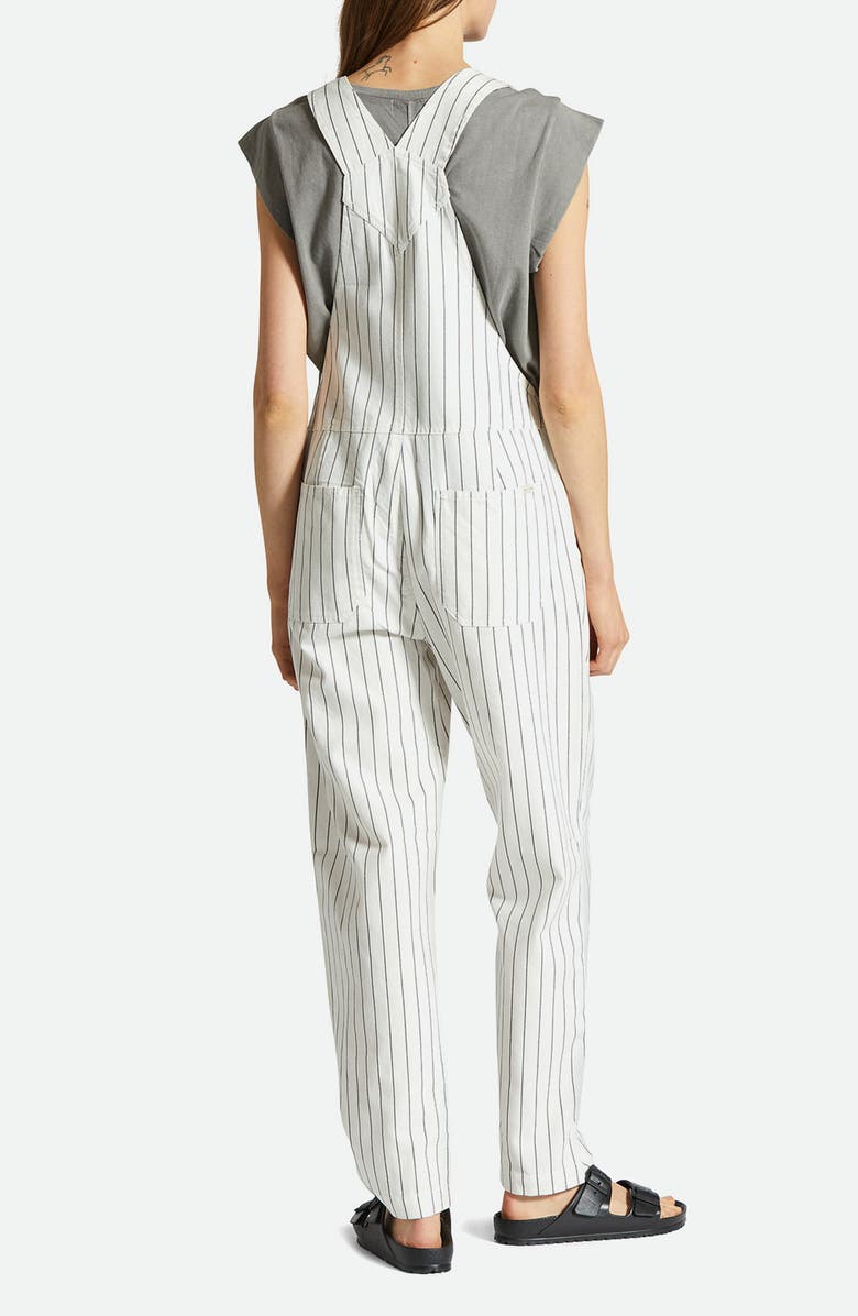 Brixton Costa Stripe Cotton Blend Overalls, Alternate, color, Off White/ Black