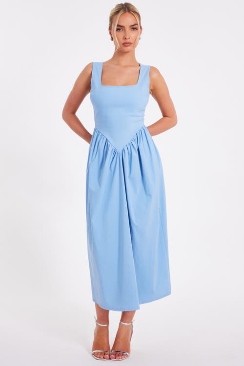 QUIZ Bengaline Square Neck Drop Waist Midi Dress in Light Blue  product