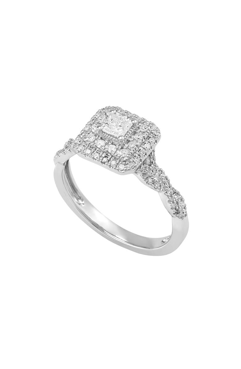 Frankie & Zoe Double Diamond Halo Ring, Alternate, color, White Gold