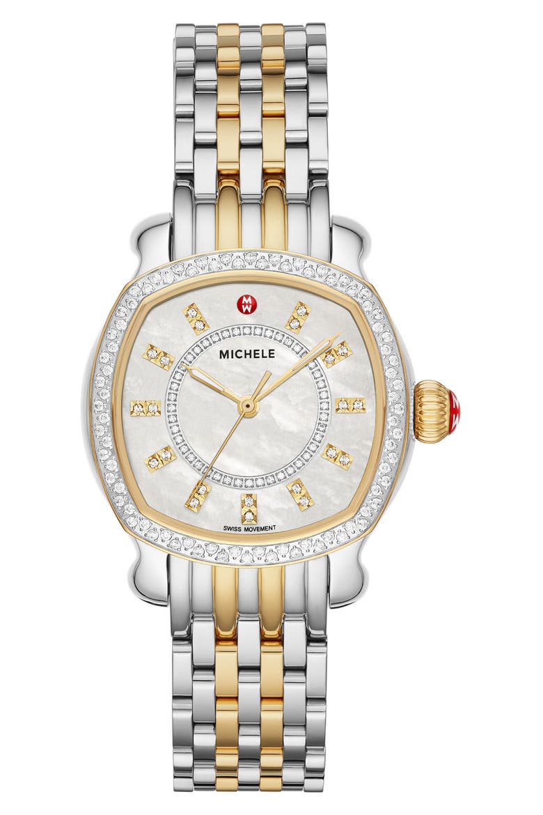 Lilou Diamond Bracelet Watch, 34mm, Main, color, TWO-TONE SILVER/ MOP/ GOLD