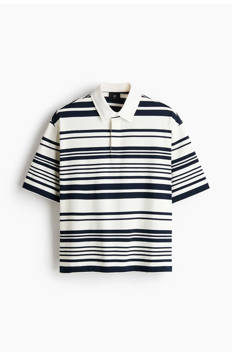 H&M Loose Fit Cotton Polo Shirt, Main, color, White/Striped