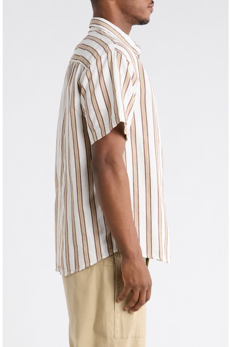Lawson Stripe Short Sleeve Cotton & Linen Button-Up Shirt, Alternate, color, WHITE-POTTING SOIL