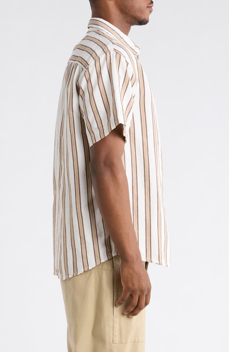 Vans Lawson Stripe Short Sleeve Cotton & Linen Button-Up Shirt, Alternate, color, White-Potting Soil
