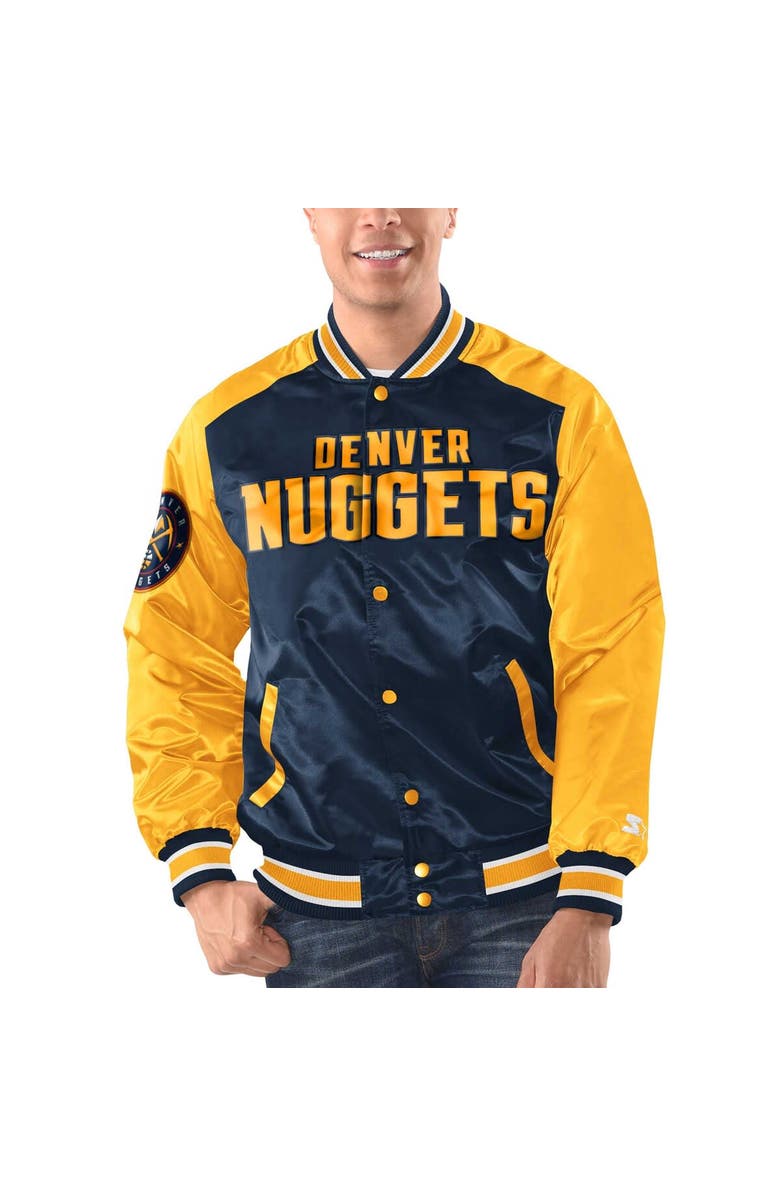 STARTER Men's Starter Navy/Gold Denver Nuggets Renegade Satin Full-Snap Varsity Jacket, Alternate, color, Navy
