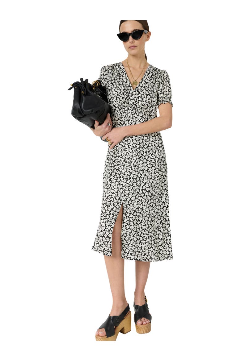 Rosi V-Neck Puff Sleeve Floral Dress, Main, color, Black