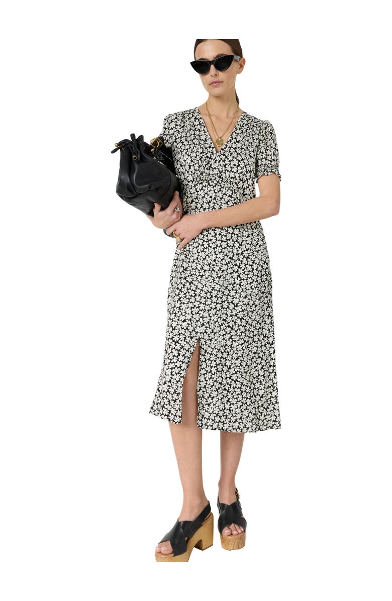GERARD DAREL Rosi V-Neck Puff Sleeve Floral Dress, Main, color, Black