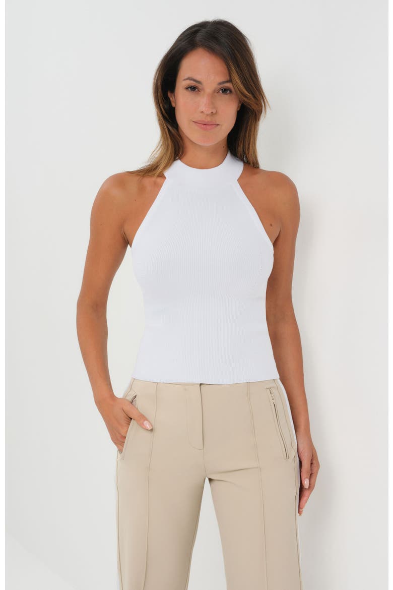 Hanna Halter High Power Rib Halter Sweater Top, Alternate, color, White