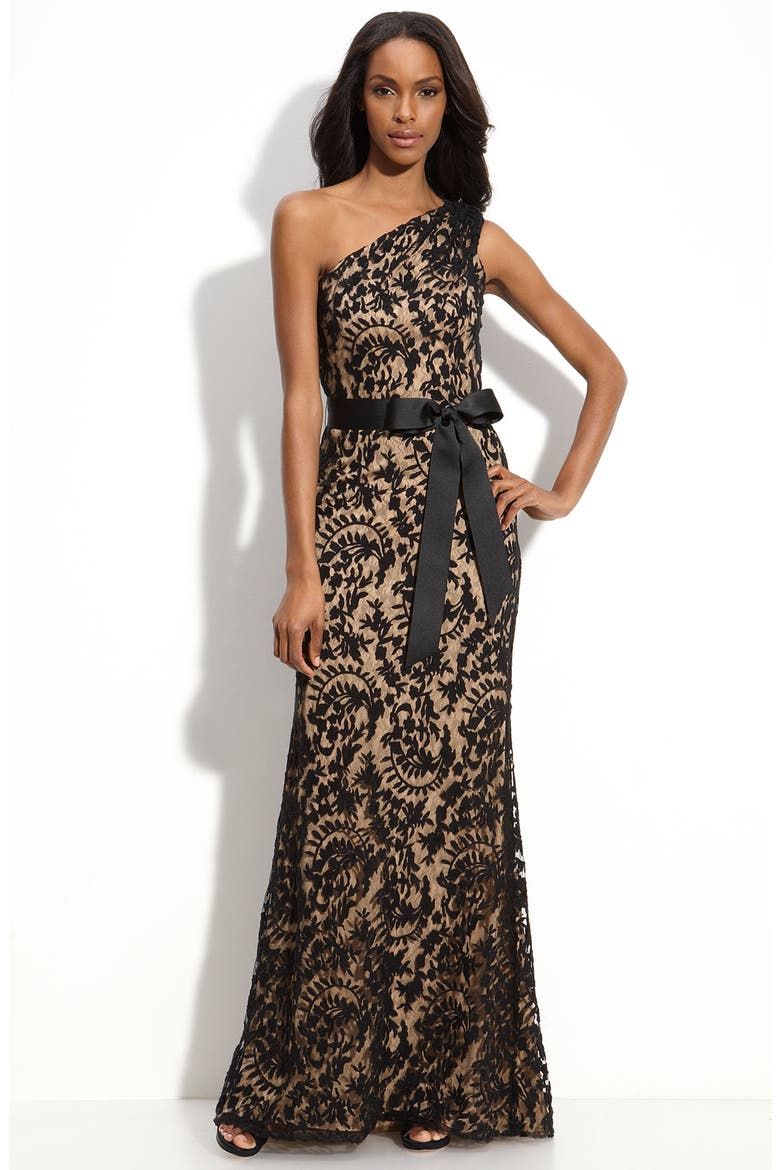 One Shoulder Lace Gown, Main, color, BLACK/NUDE