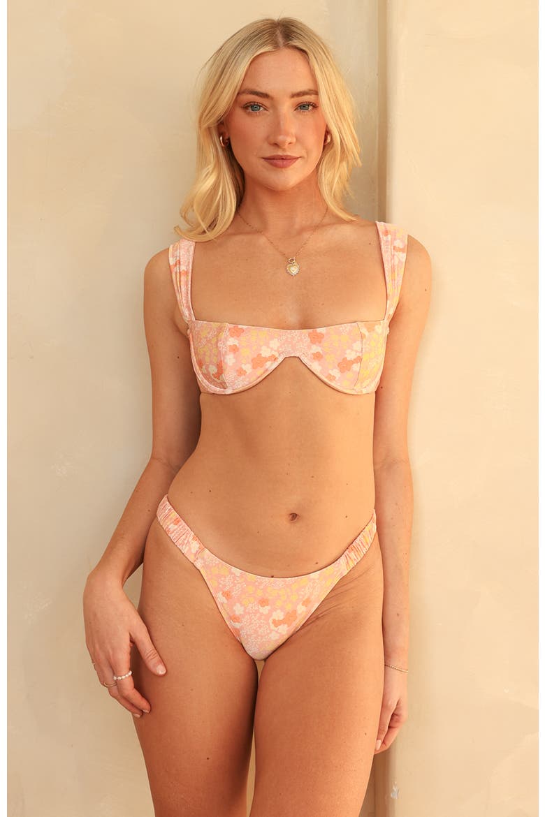 Belle Side Scrunch Bikini Bottom, Alternate, color, Coral Garden
