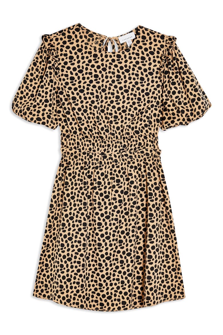 Puff Sleeve Minidress, Alternate, color, BROWN