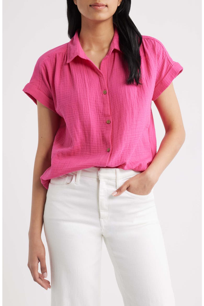 Devin Gauze Shirt, Main, color, HOT PINK