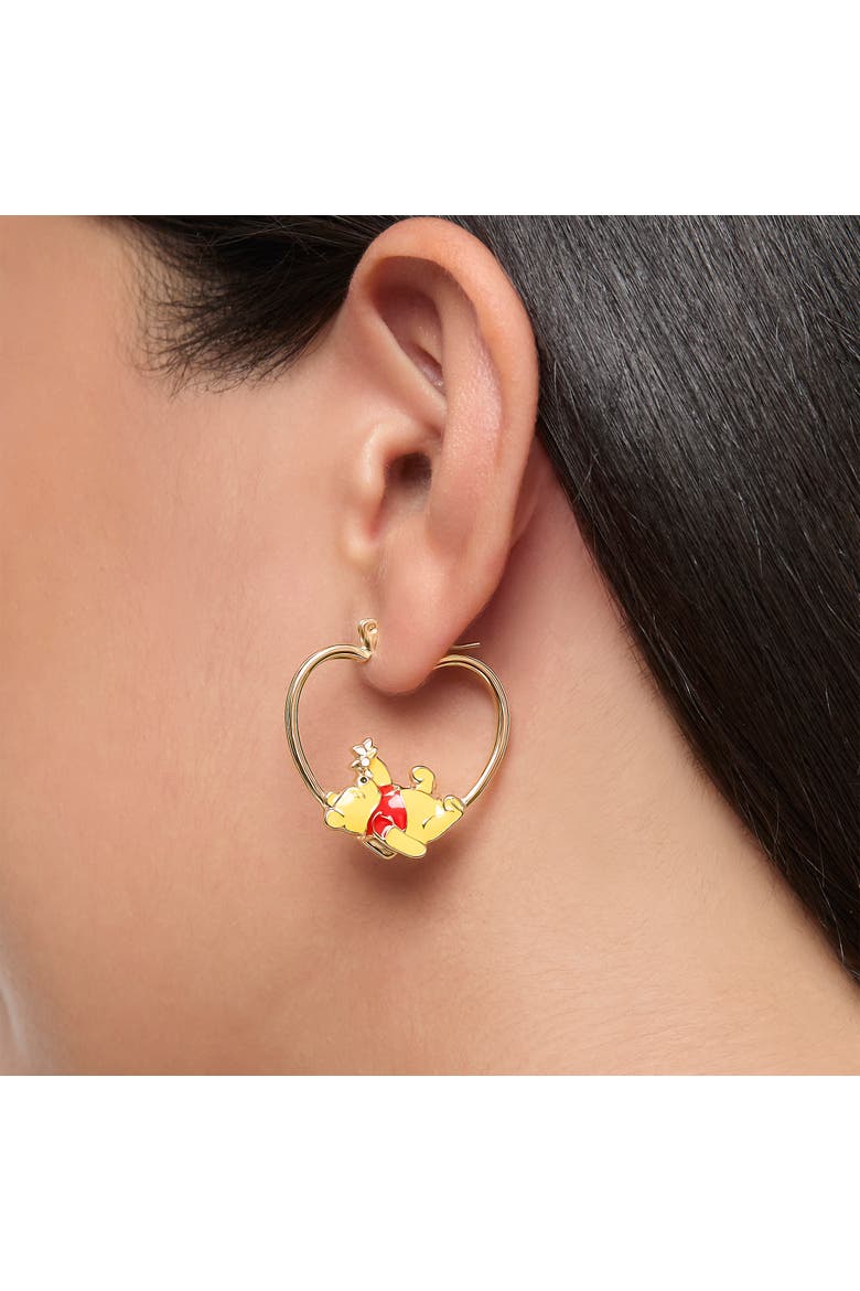 Winnie the Pooh Heart Hoop Earrings, Gold-Tone with Red Enamel, Alternate, color, Gold