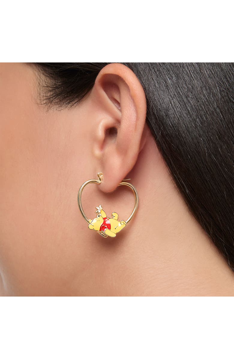 Disney Winnie the Pooh Heart Hoop Earrings, Gold-Tone with Red Enamel, Alternate, color, Gold