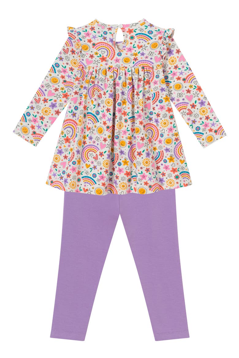 Rainbow Print Cotton Top & Leggings Set, Alternate, color, WHITE MULTI