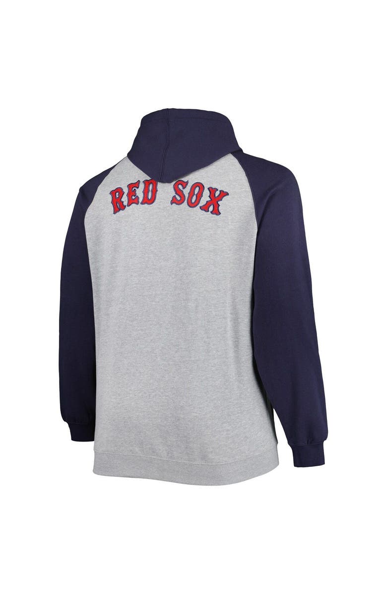PROFILE Men's Heather Gray/Navy Boston Red Sox Big & Tall Raglan Hoodie Full-Zip Sweatshirt, Alternate, color, 