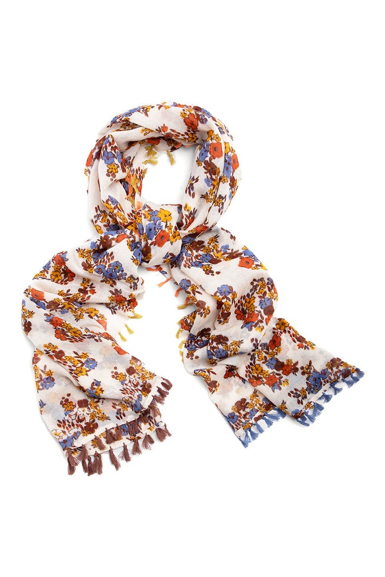 Floral Wool Scarf, Main, color, IVORY
