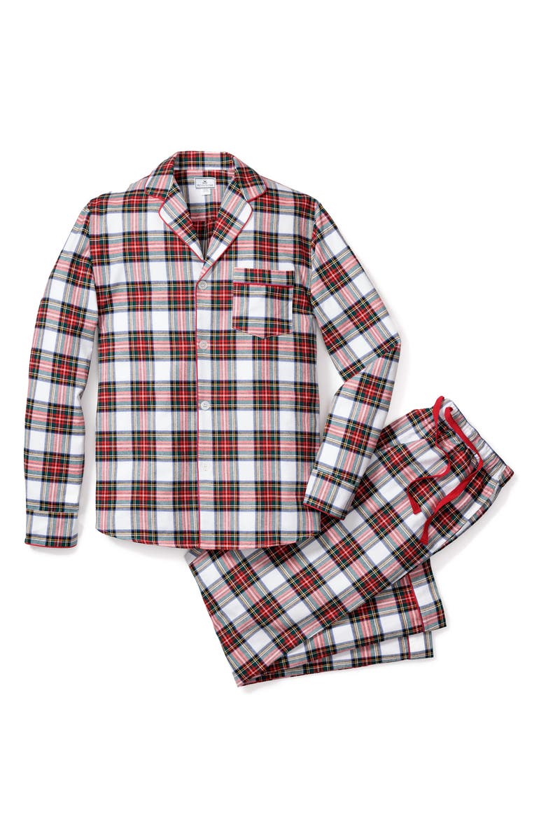 Petite Plume Balmoral Tartan Brushed Cotton Twill Pajamas, Alternate, color, White