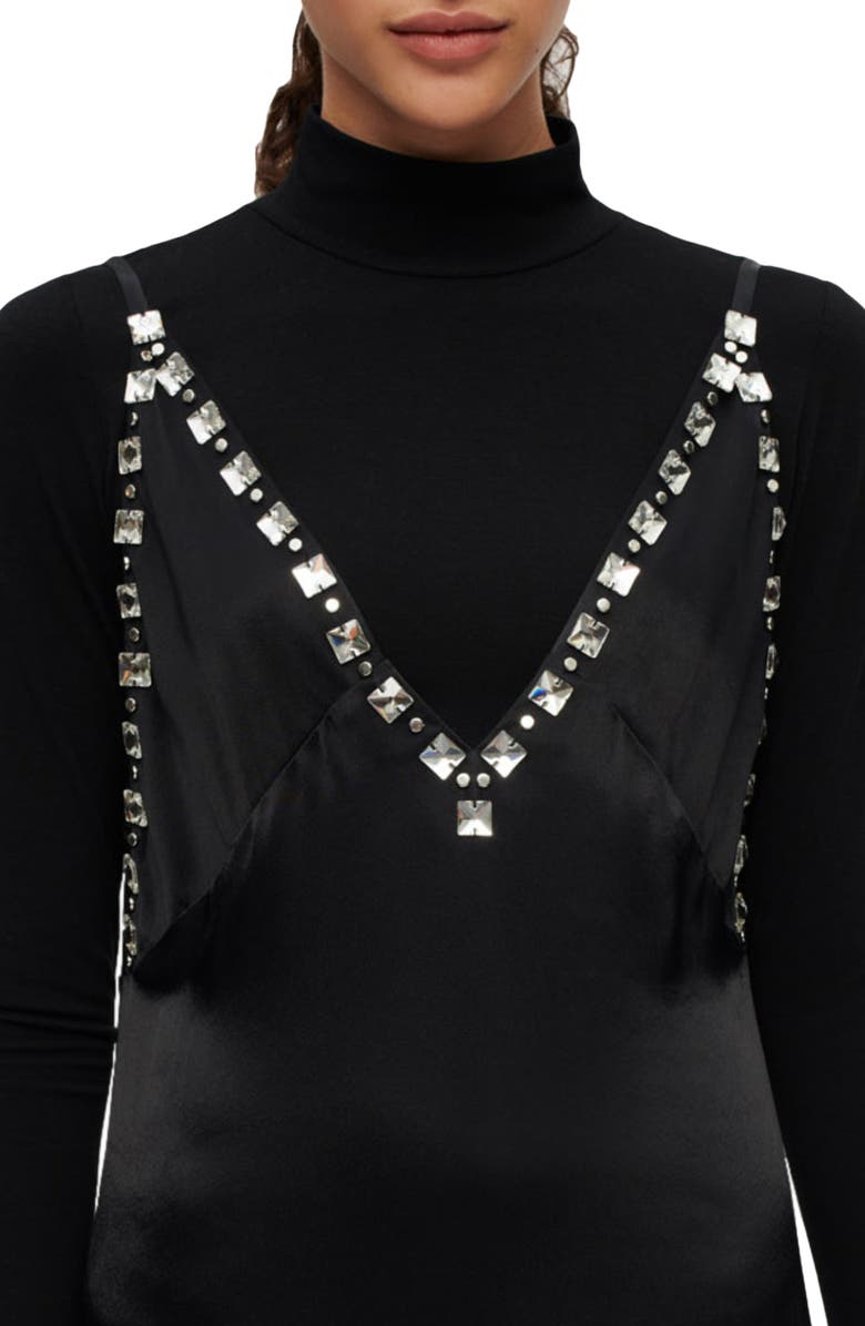 maje Radeau Two-Piece Mock Neck Top & Slipdress, Alternate, color, Noir