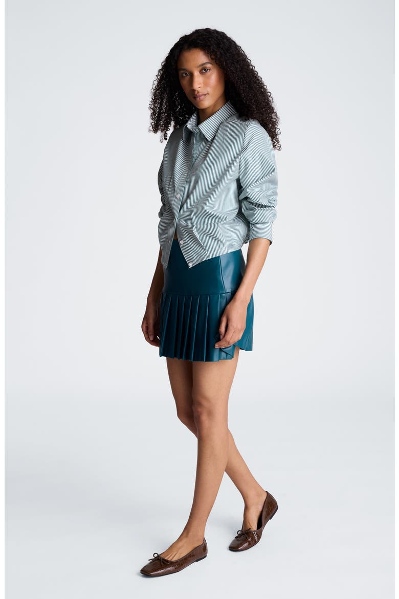 Striped Cropped Cotton Button Down Shirt, Alternate, color, PURE WHITE/ TEAL DUSK