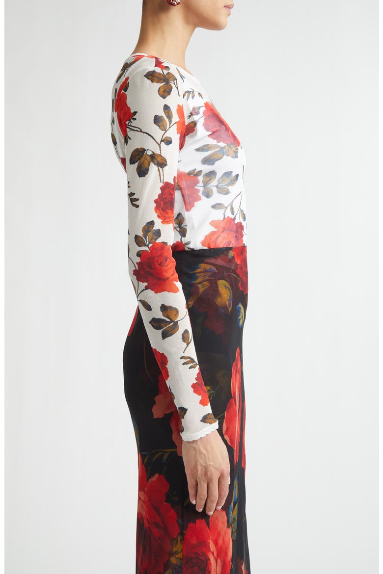 Rose Print Silk Mesh Top, Alternate, color, IVORY MULTI