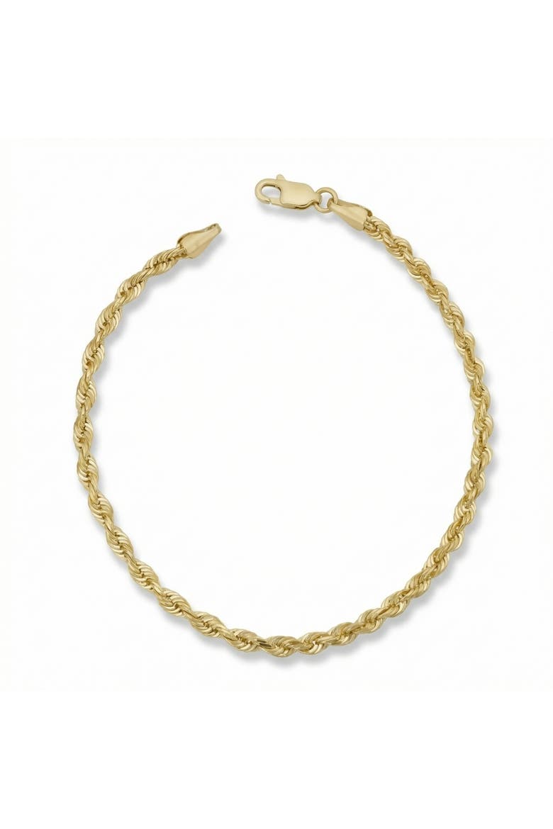 10k Gold 3.2mm Semi Solid Rope Chain Bracelet, Main, color, 10k Yellow Gold