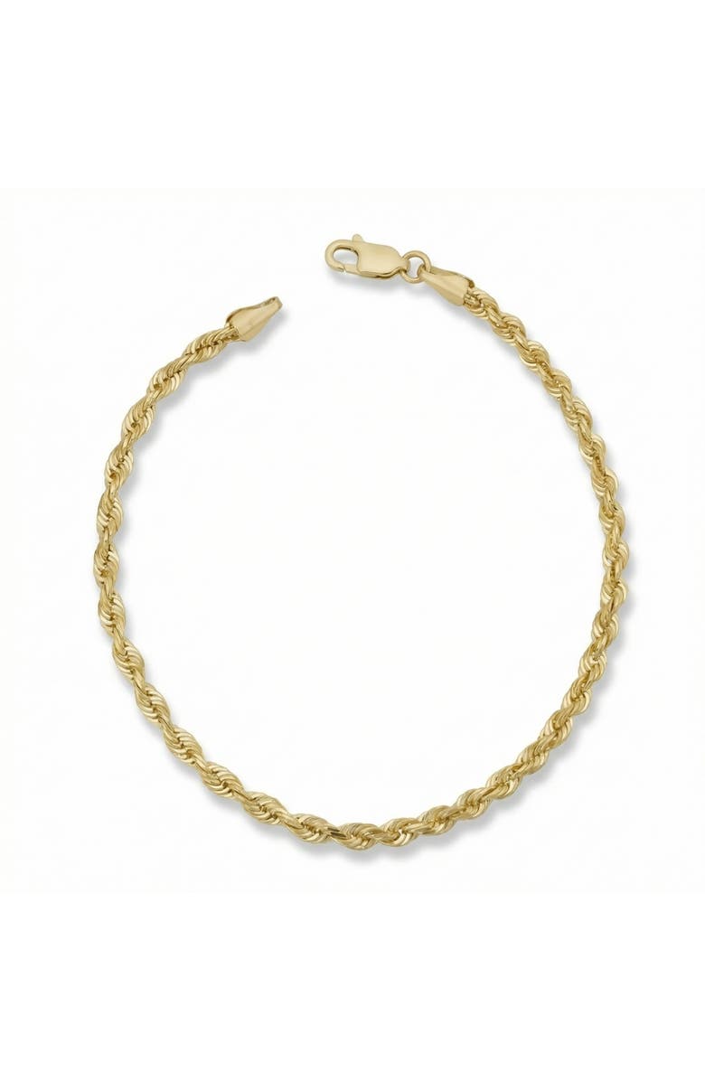 Bliss Diamond 10k Gold 3.2mm Semi Solid Rope Chain Bracelet, Main, color, 10K Yellow Gold