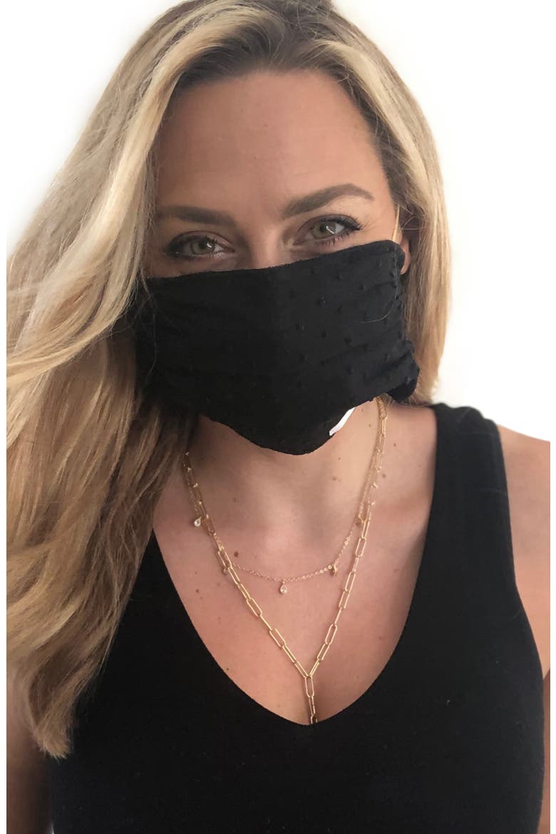 Adult Four Layer Adult Mask Scarf, Main, color, BLACK SWISS DOT