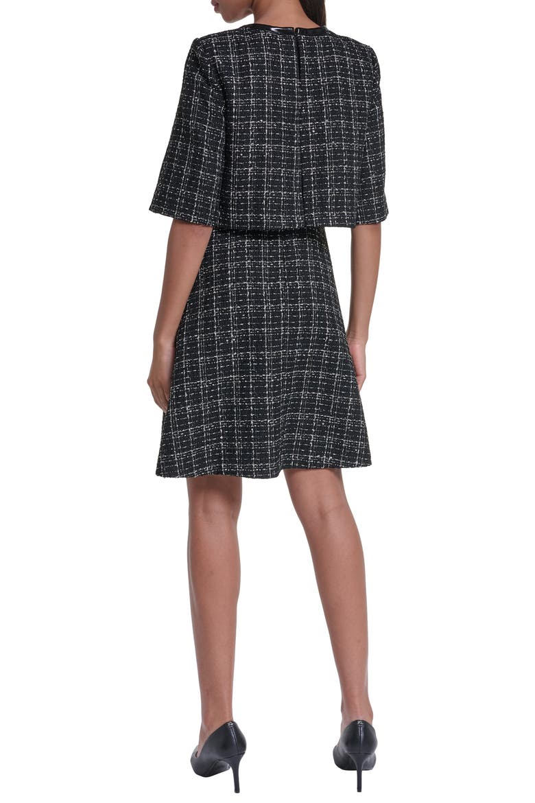 Sequin Plaid Tweed Dress, Alternate, color, BLACK/ GOLD MULTI