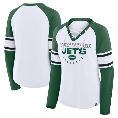 Women
s Fanatics White/Green New York Jets Redzone Blitz Package Raglan Lace-Up V-Neck Long Sleeve T-Shirt