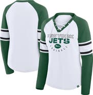 FANATICS Women's Fanatics White/Green New York Jets Redzone Blitz Package Raglan Lace-Up V-Neck Long Sleeve T-Shirt