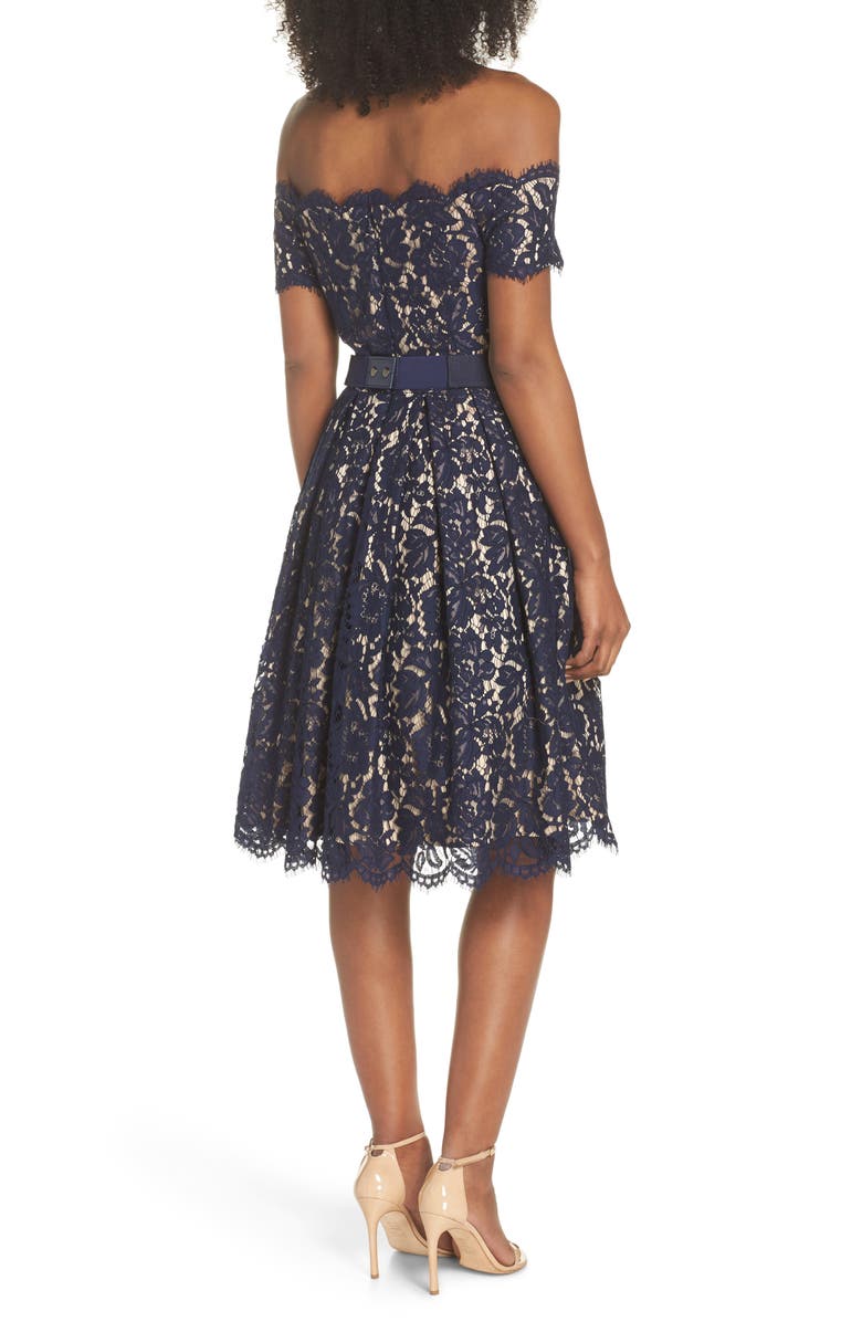 Eliza J Embellished Lace Fit & Flare Dress, Alternate, color,