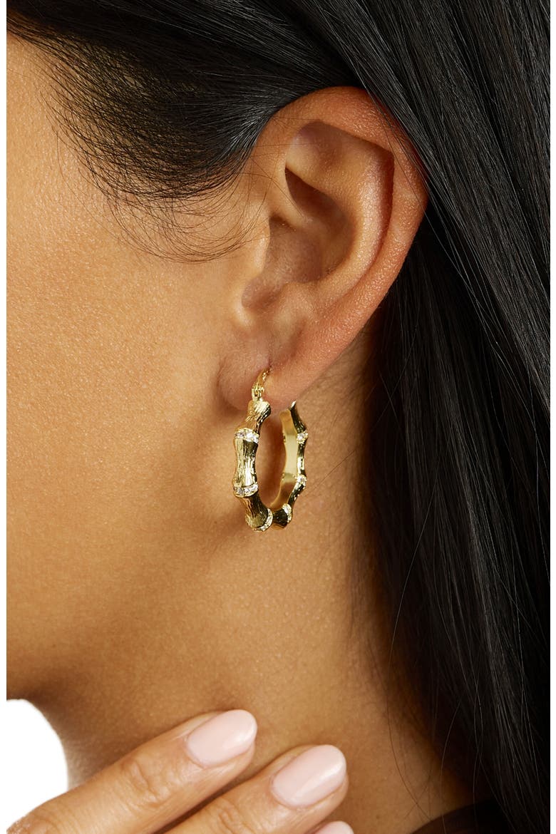Cubic Zirconia Bamboo Style Drop Earrings, Alternate, color, GOLD