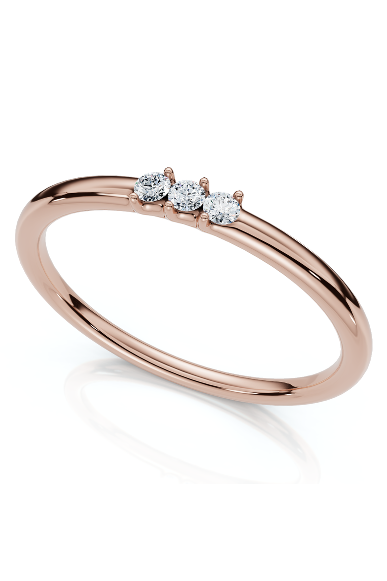 Delicate Diamond 3-Stone Minimalist Anniversary Wedding Ring 14k Gold Lab Grown, Main, color, 14k Rose Gold