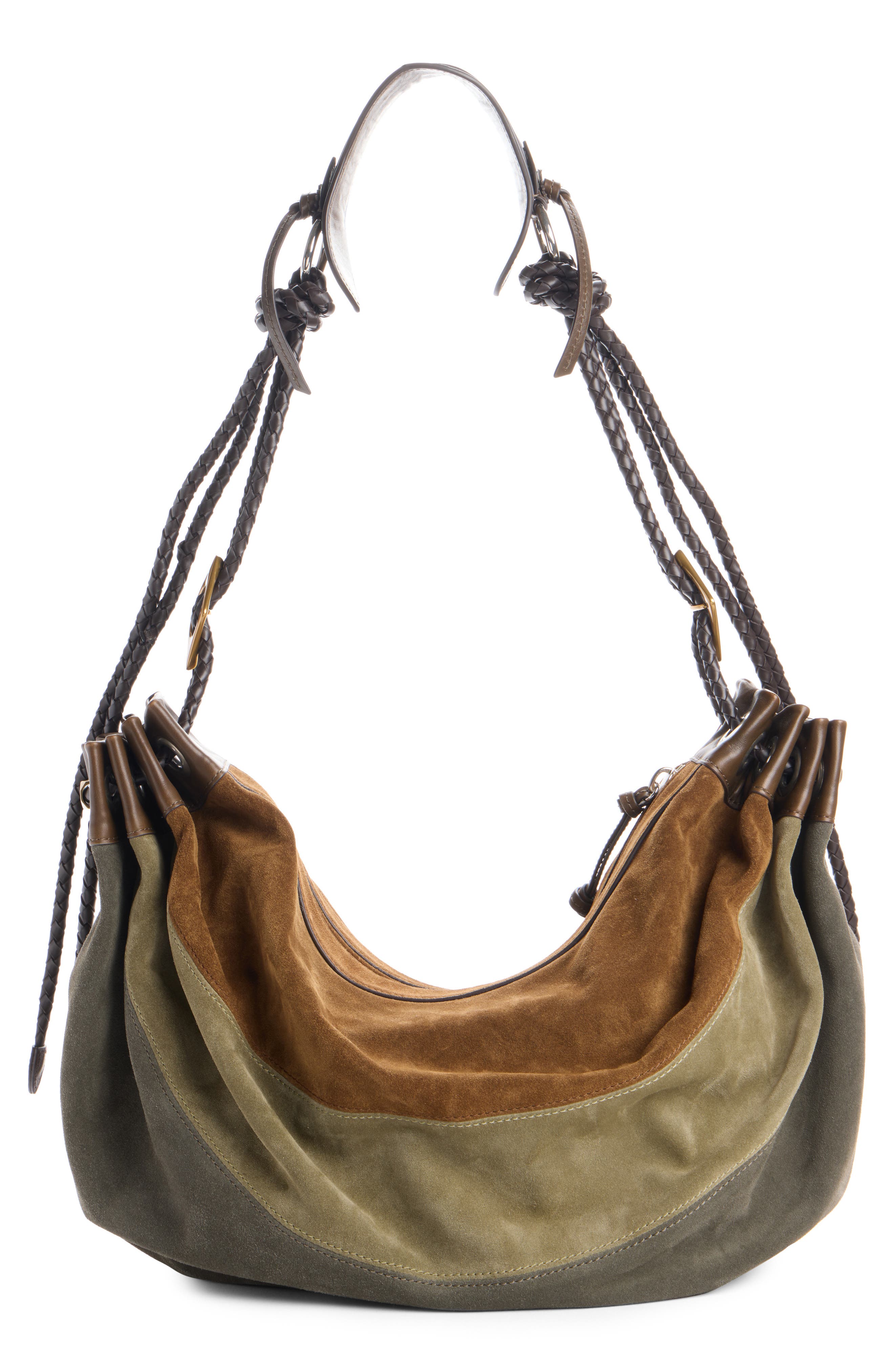 Isabel Marant Large Maia Colorblock Suede Shoulder Bag, Alternate, color, Multicolor Khaki
