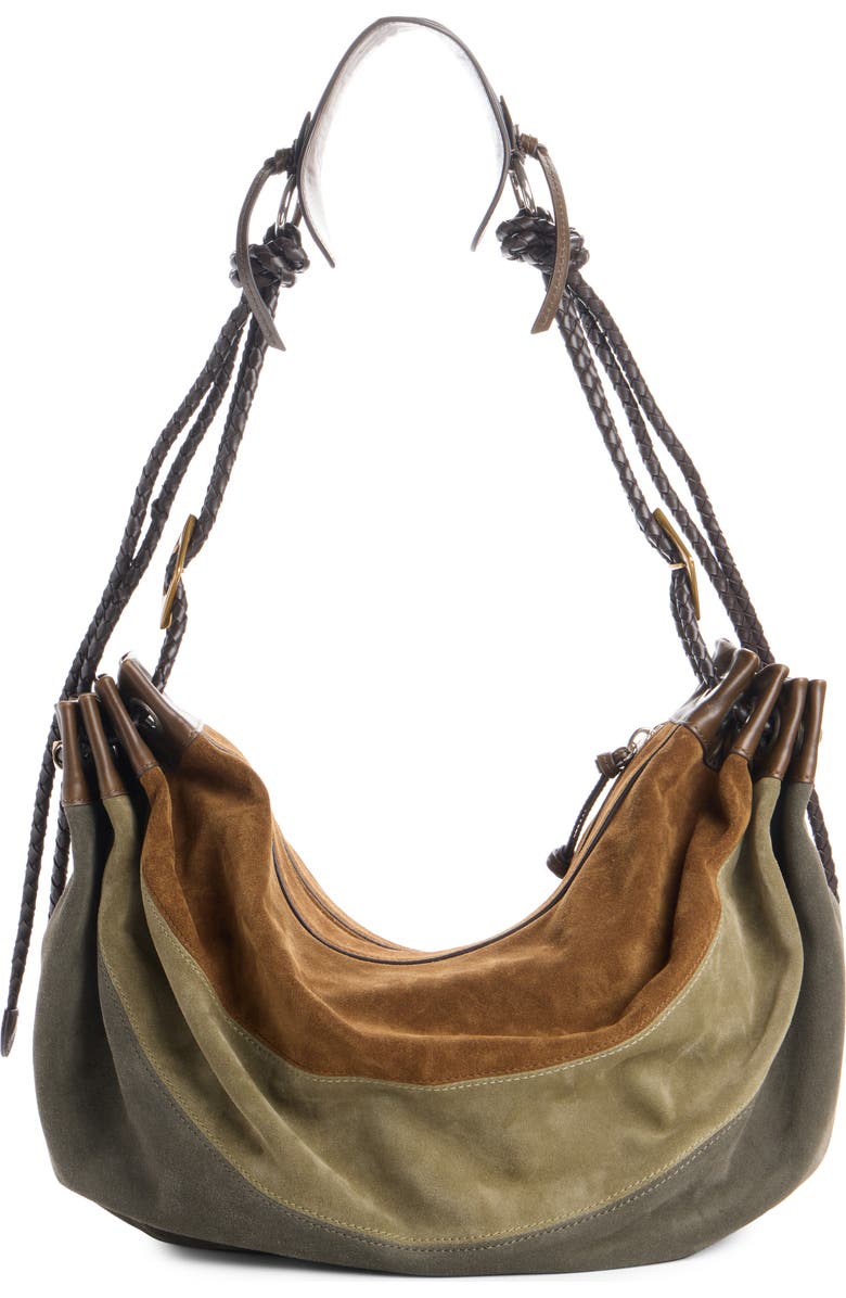 Isabel Marant Large Maia Colorblock Suede Shoulder Bag, Alternate, color, Multicolor Khaki
