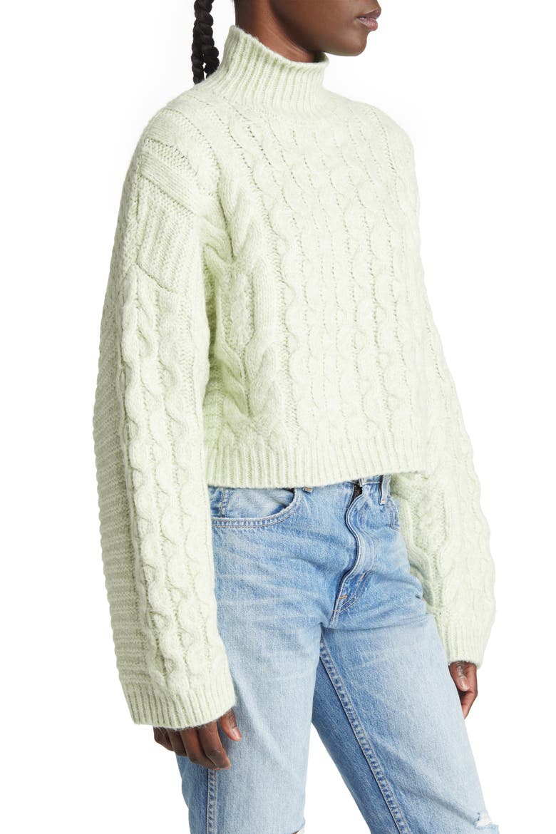 Turtleneck Cable Stitch Sweater, Alternate, color, LIGHT GREEN