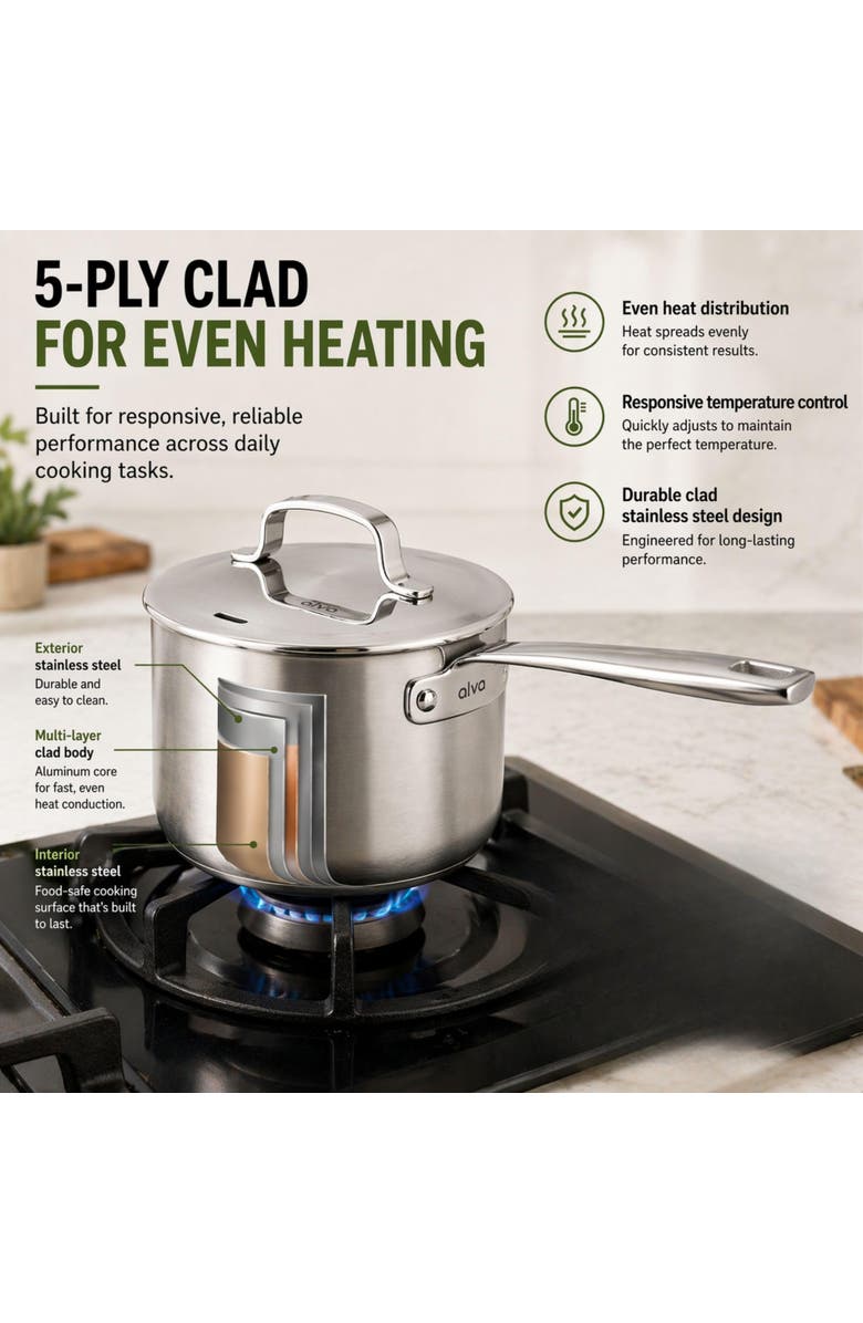 Alva Maestro 5-Ply Stainless Steel Saucepan with Lid, Alternate, color, 3-Qt