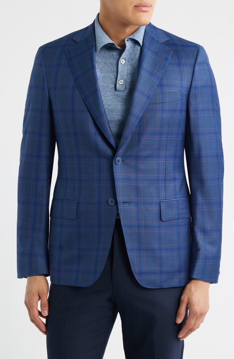 Heritage Gold Blue Plaid Wool Sport Coat, Main, color, Blue