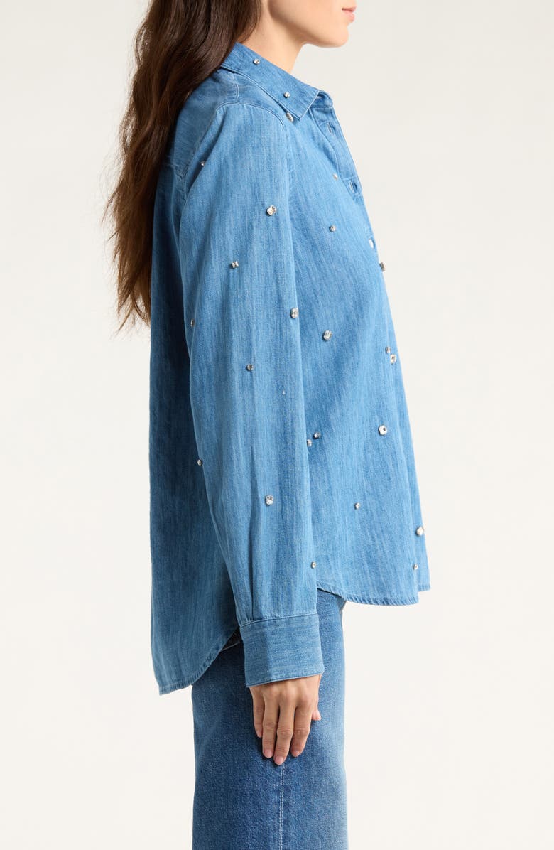 Caslon<sup>®</sup> Crystal Embellished Denim Button-Up Shirt, Alternate, color, Medium Wash