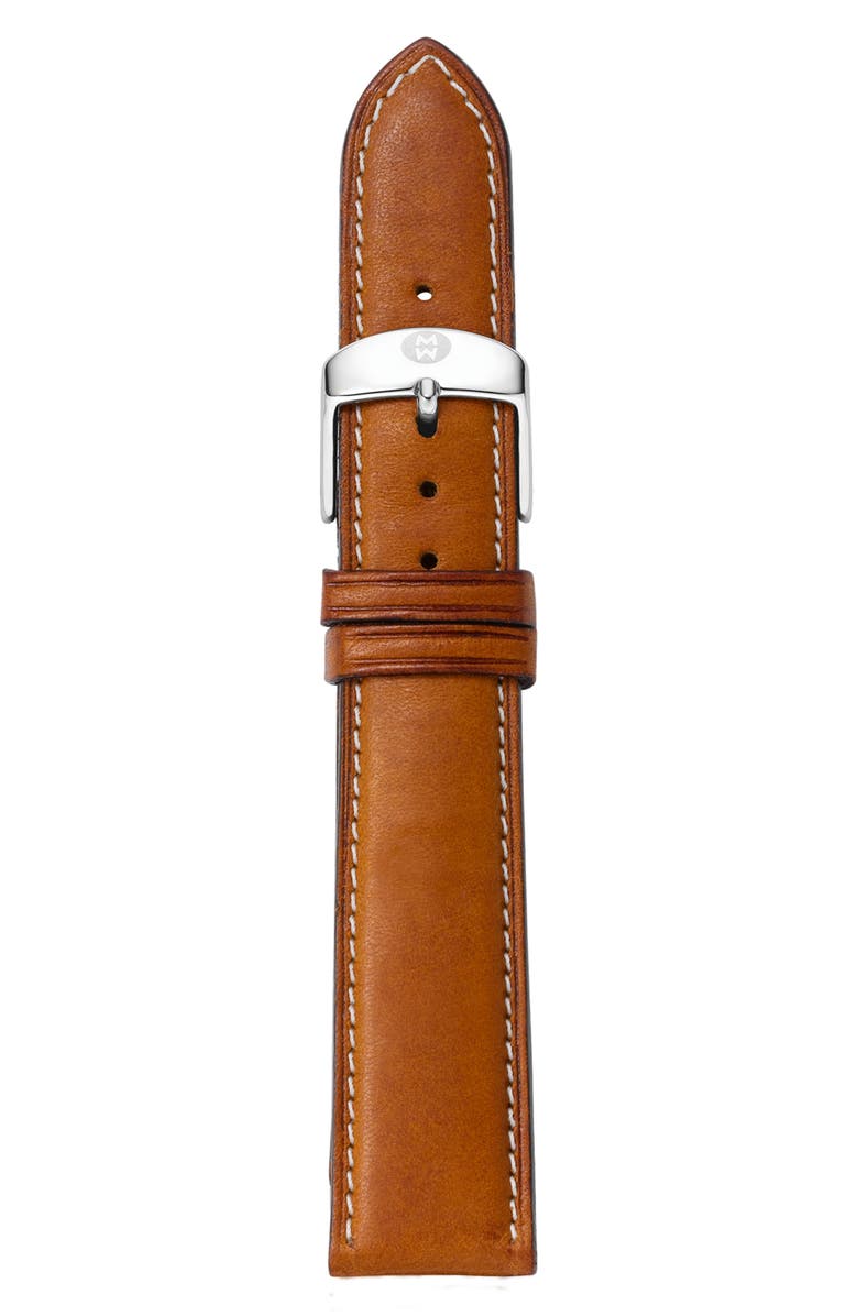 MICHELE 18mm Leather Watch Strap, Main, color, Saddle