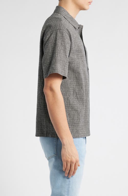 Frame Textured Short Sleeve Button-up Shirt In Black Multi