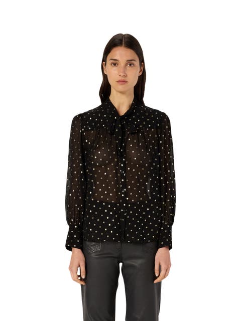 Andree Sheer Metallic Polka Dot Blouse