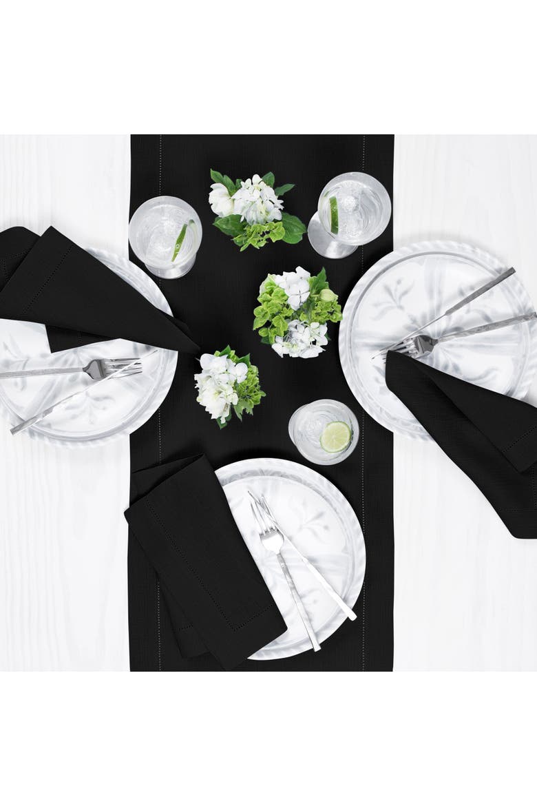 Linen Table Runner - Classic Hemstitch, Alternate, color, Black
