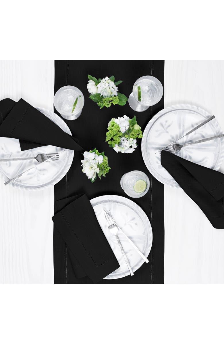 Solino Home Linen Table Runner for Dining Table, Holiday and Everyday Table Decor - Classic Hemstitch, Alternate, color, Black