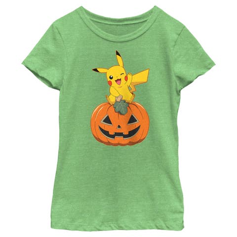 Girl's Pokemon Halloween Pikachu Jack-O'-Lantern  Graphic T-Shirt